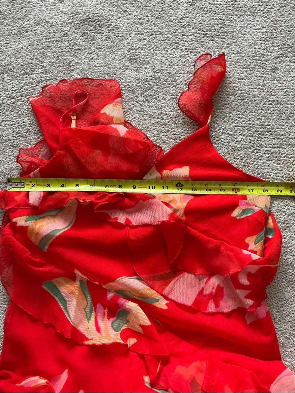 Red Floral Ruffle High-Low Wrap Dress - Picture 6 of 7